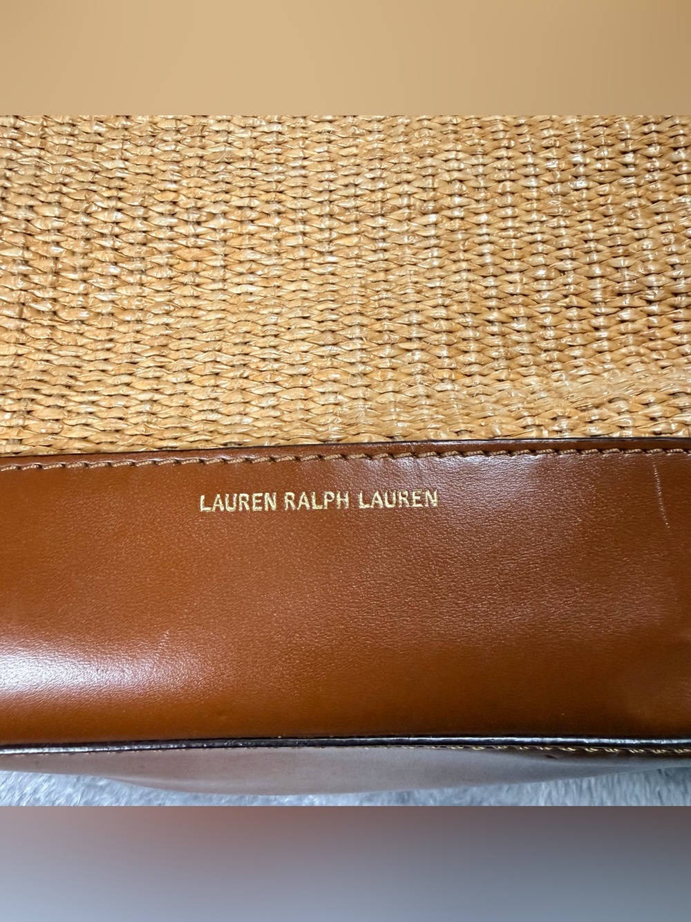 Lauren Ralph Lauren Straw Tote with Brown Leather Trim - Picture 2 of 11